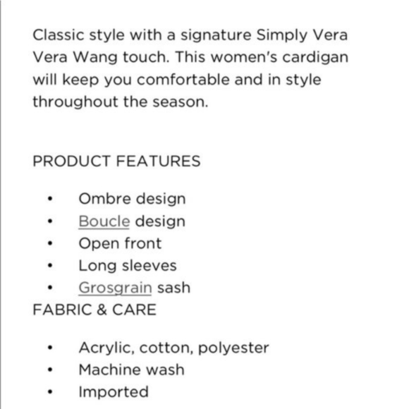 Simply Vera Vera Wang Women's Long Sleeve Purple Ombre Boucle Cardigan Size S - Picture 6 of 11